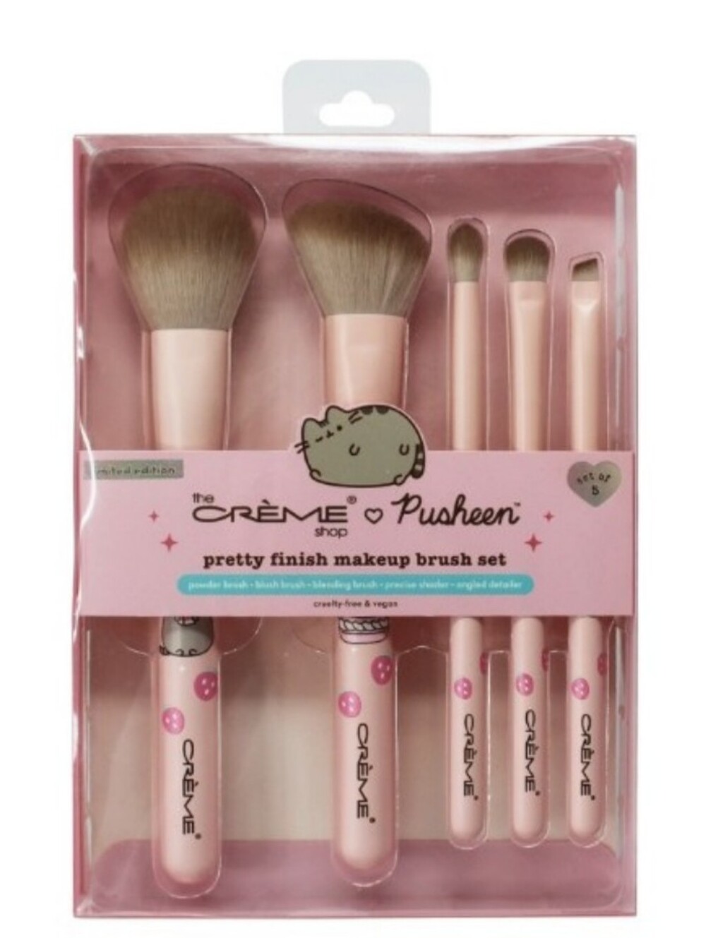 Pusheen 5 Piece Makeup Brushes Sweet Strawberry Set ✨ (New)